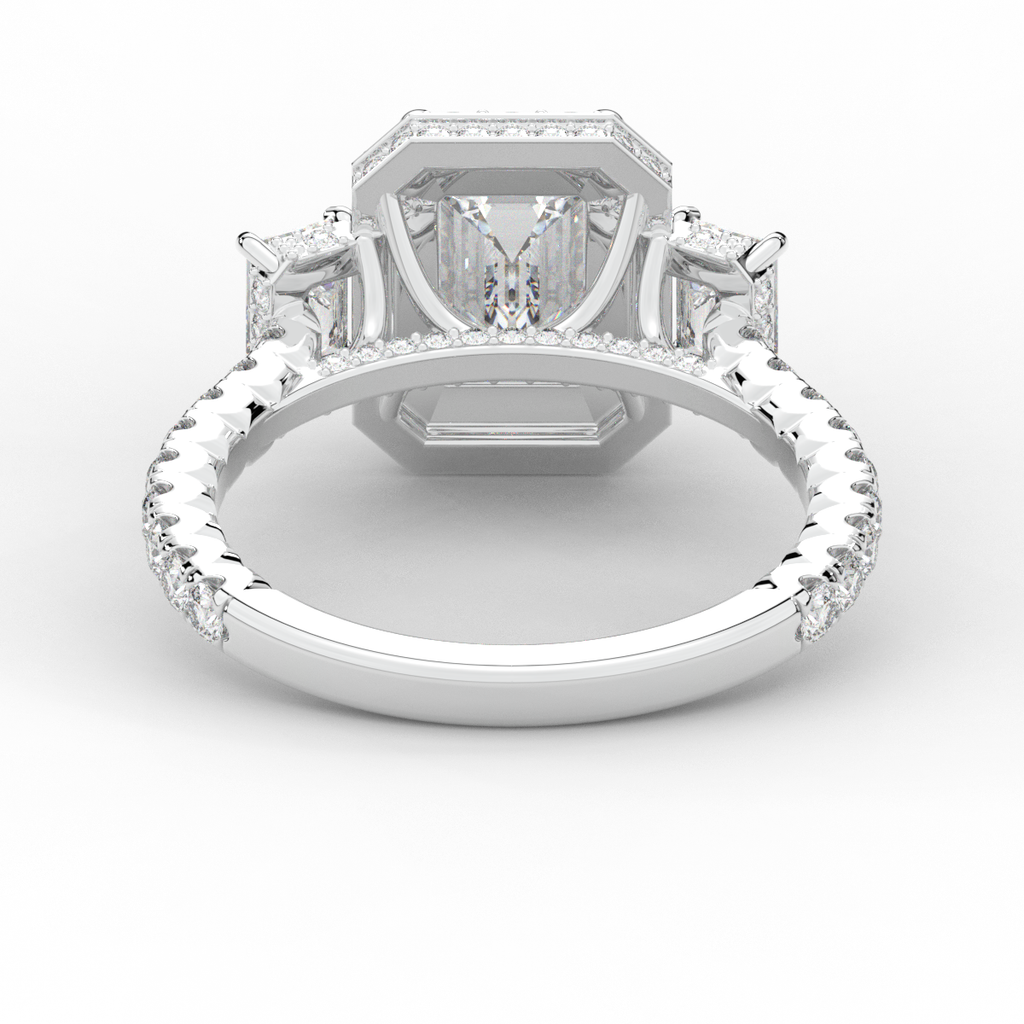 3.20CT.TW EMERALD CUT LAB DIAMOND 3 STONE ENGAGEMENT RING - Nazarelle