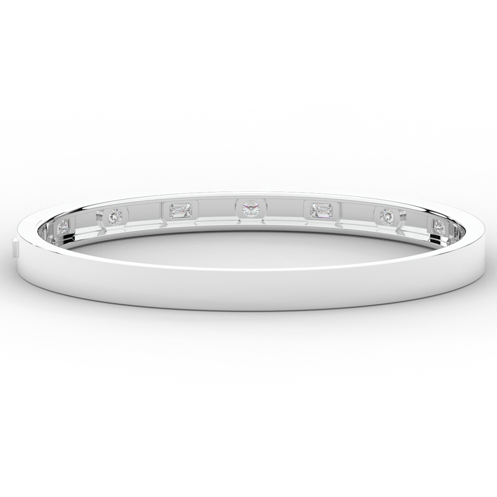 1.00CT.TW ROUND AND EMERALD CUT LAB DIAMOND BEZEL SET BANGLE - Nazarelle