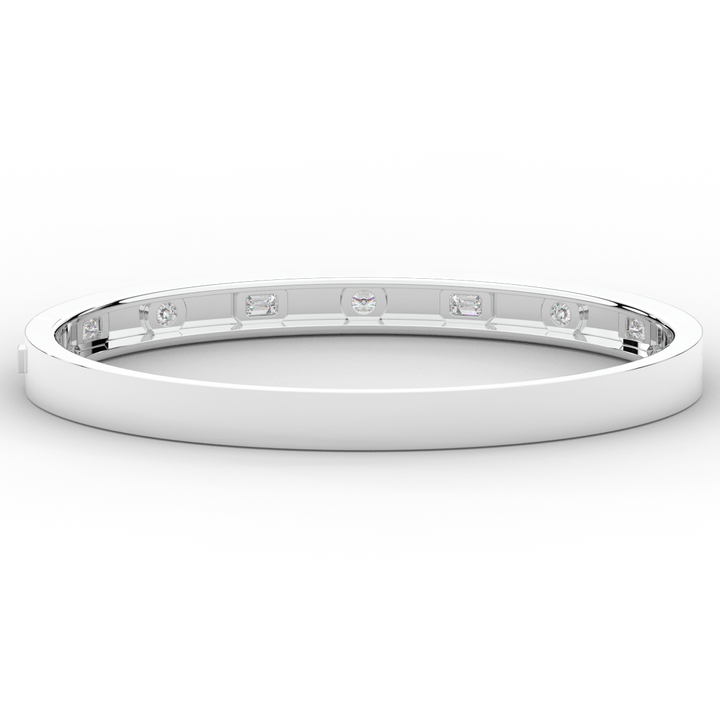 1.00CT.TW ROUND AND EMERALD CUT LAB DIAMOND BEZEL SET BANGLE - Nazarelle