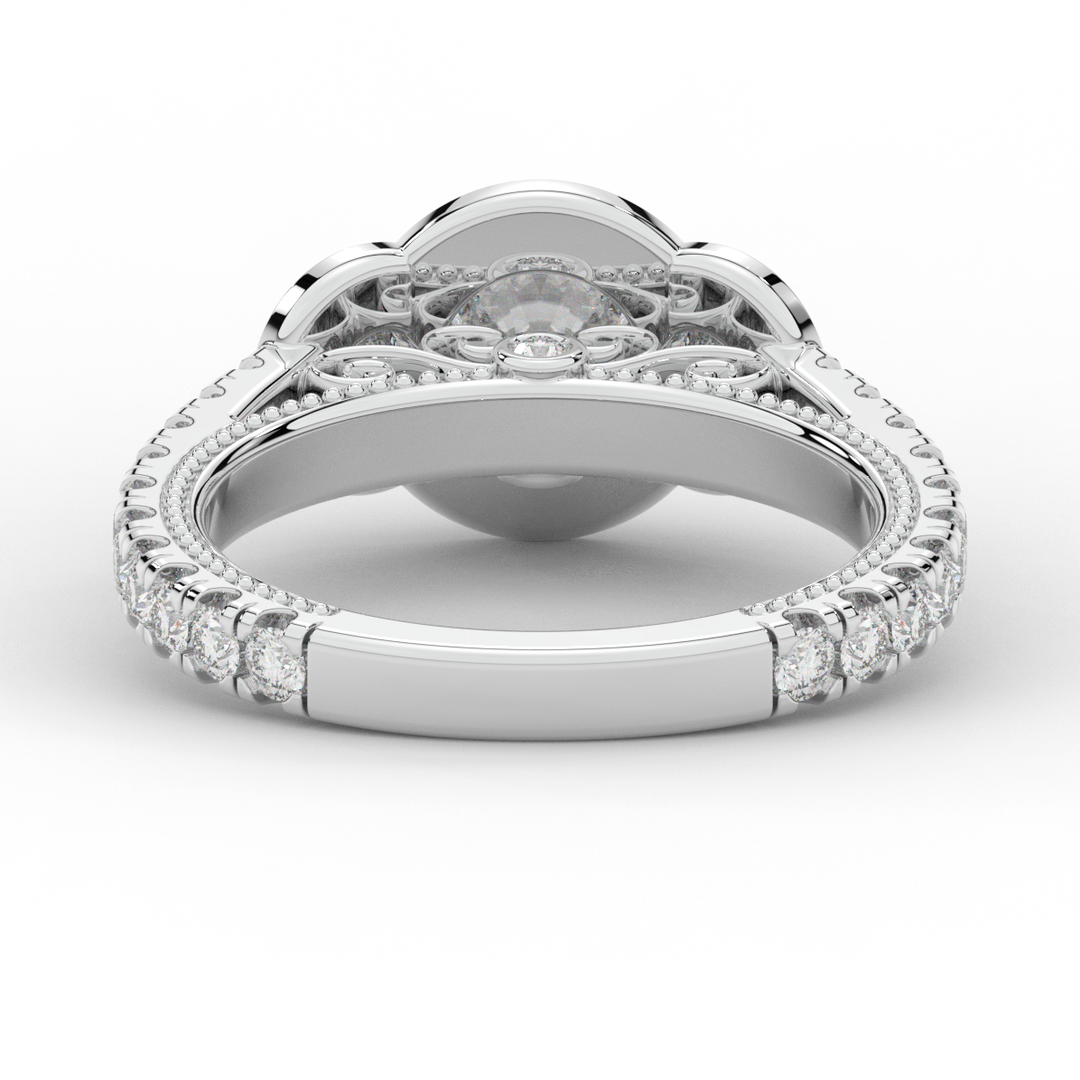 2.15CT.TW ROUND LAB DIAMOND 3 STONE HALO ENGAGEMENT RING - Nazarelle