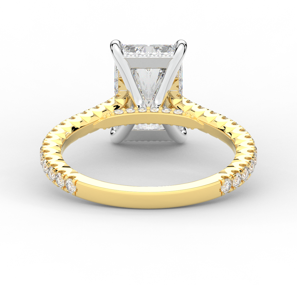 3.50CT.TW RADIANT LAB DIAMOND UNDERHALO SOLITAIRE TWO TONE ENGAGEMENT RING - Nazarelle