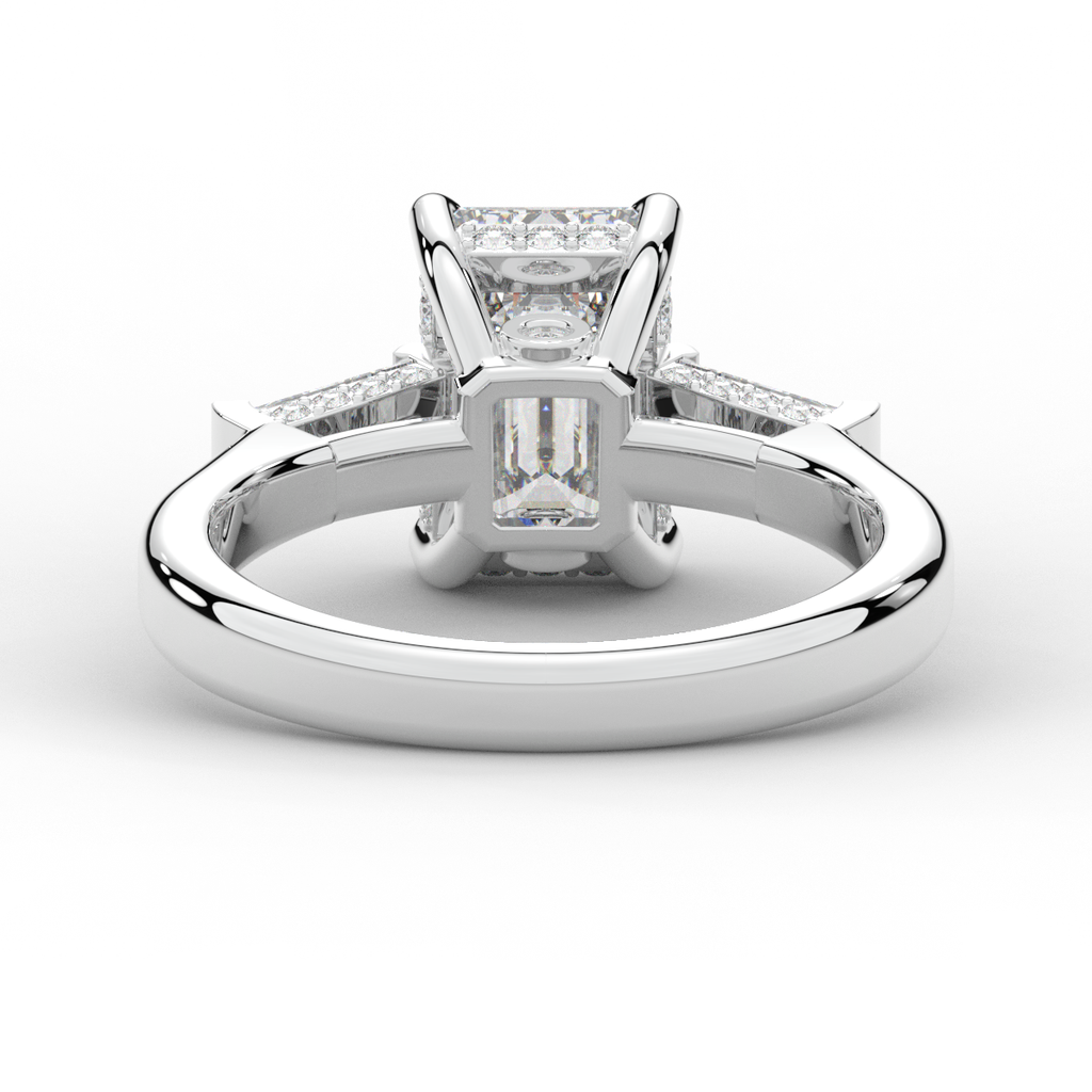 3.45CT.TW EMERALD CUT LAB DIAMOND 3 STONE ENGAGEMENT RING - Nazarelle