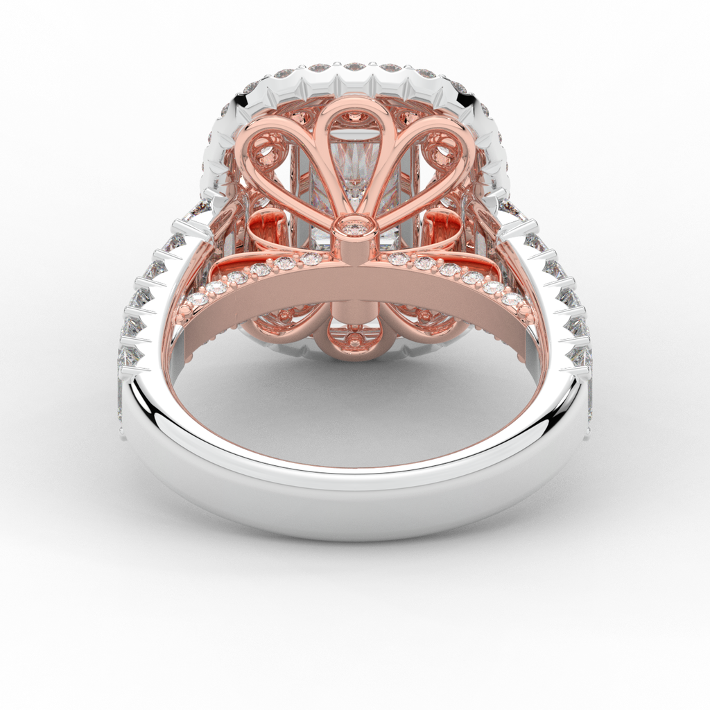 4.70CT.TW RADIANT LAB DIAMOND DOUBLE HALO TWO TONE ENGAGEMENT RING - Nazarelle