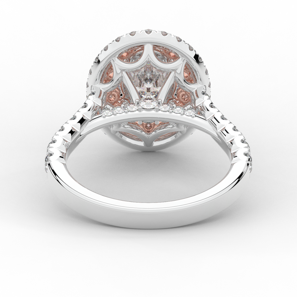 3.30CT.TW OVAL LAB DIAMOND DOUBLE HALO TWO TONE ENGAGEMENT RING - Nazarelle