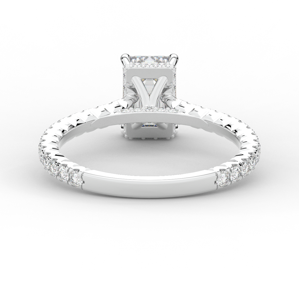 2.10CT.TW EMERALD CUT LAB DIAMOND UNDERHALO SOLITAIRE ENGAGEMENT RING - Nazarelle