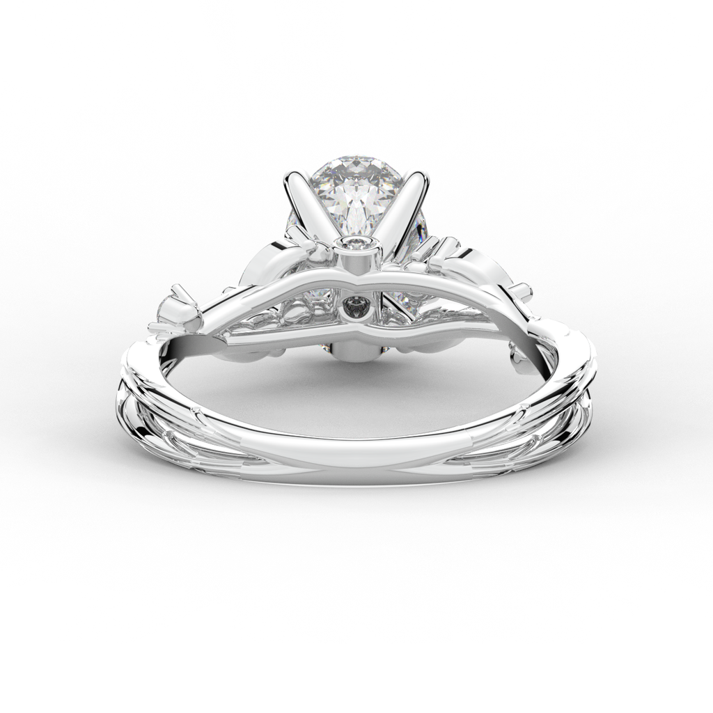 2.25CT.TW OVAL LAB DIAMOND STYLIZED VINE AND TREE BARK FINISH ENGAGEMENT RING - Nazarelle