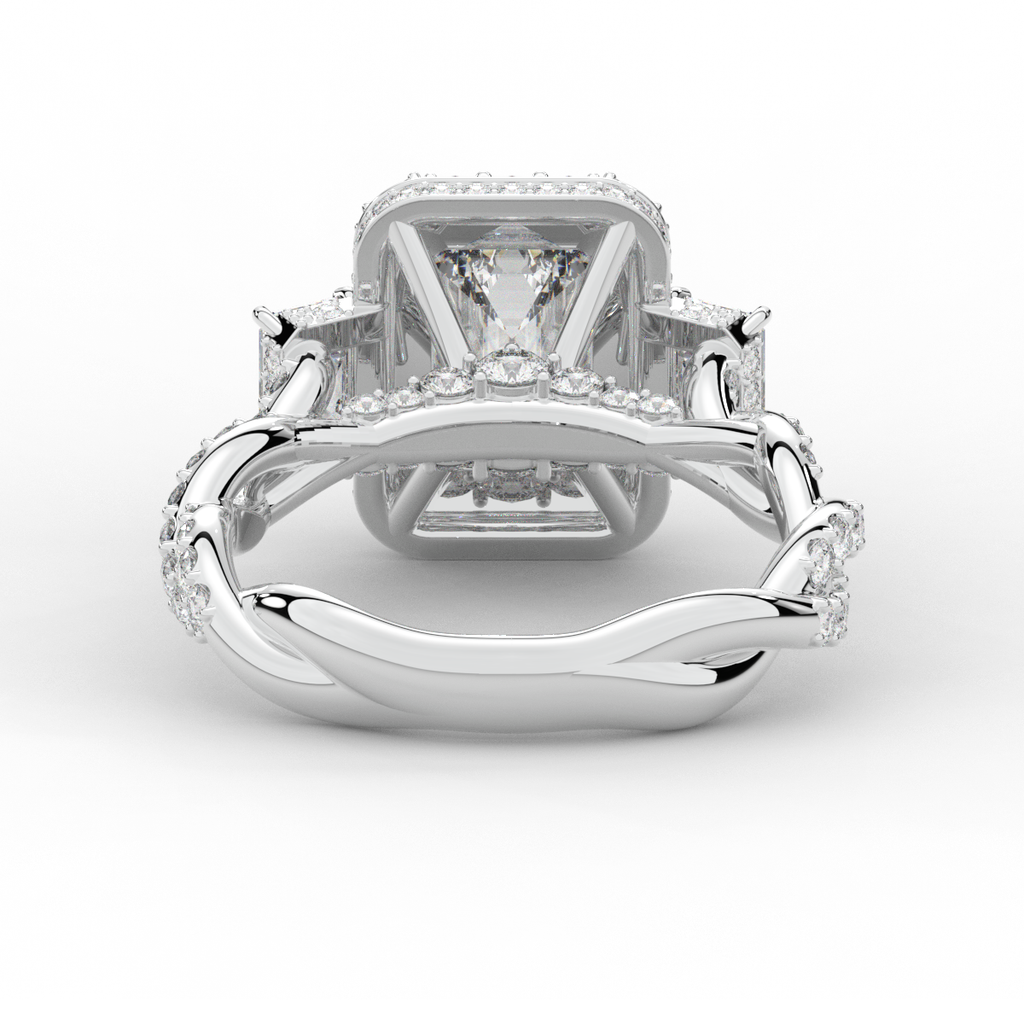 4.70CT.TW EMERALD CUT LAB DIAMOND 3 STONE ENGAGEMENT RING - Nazarelle
