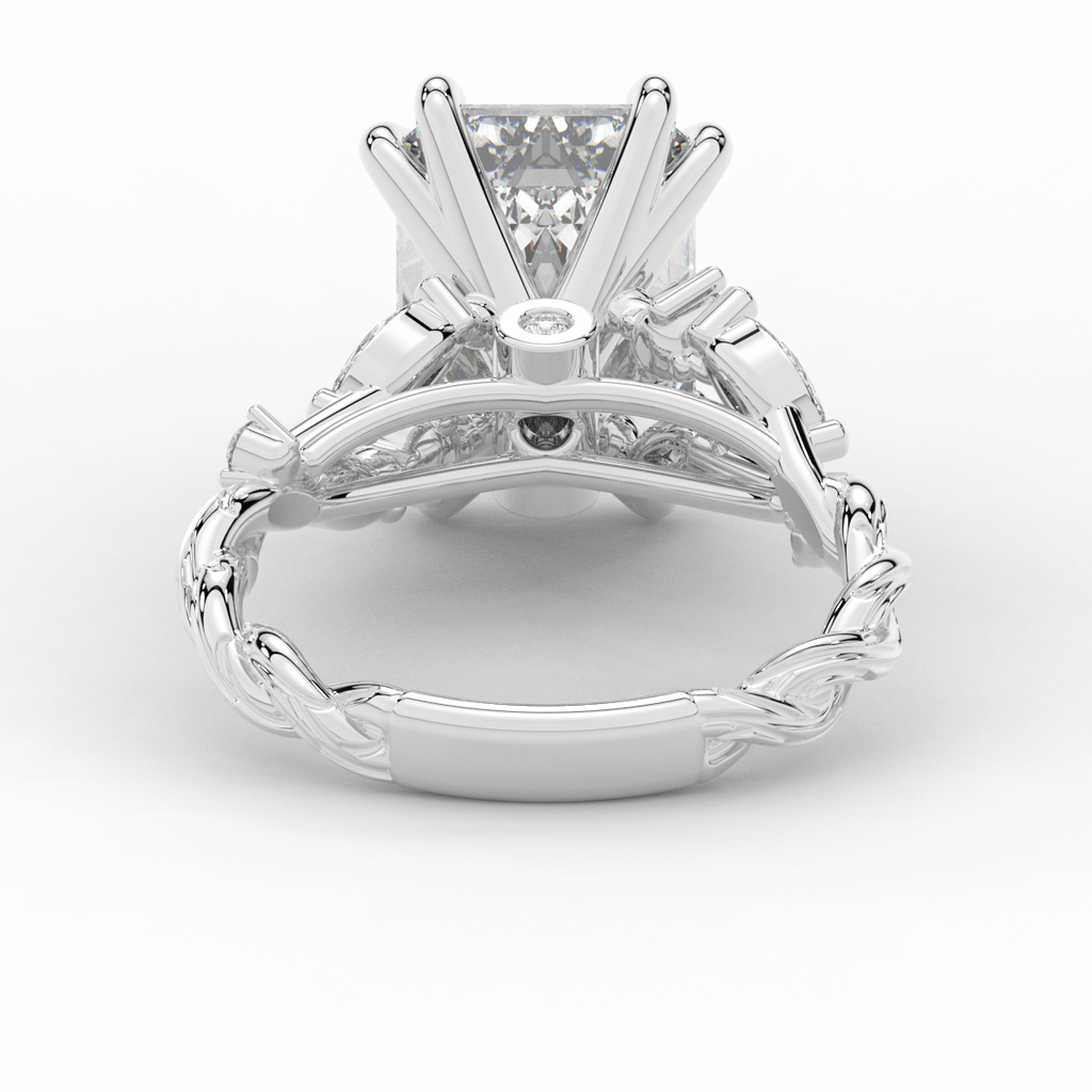5.30CT.TW EMERALD CUT LAB DIAMOND STYLIZED VINE AND TREE BARK FINISH ENGAGEMENT RING - Nazarelle