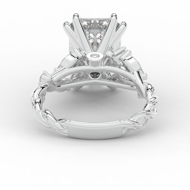 5.30CT.TW EMERALD CUT LAB DIAMOND STYLIZED VINE AND TREE BARK FINISH ENGAGEMENT RING - Nazarelle