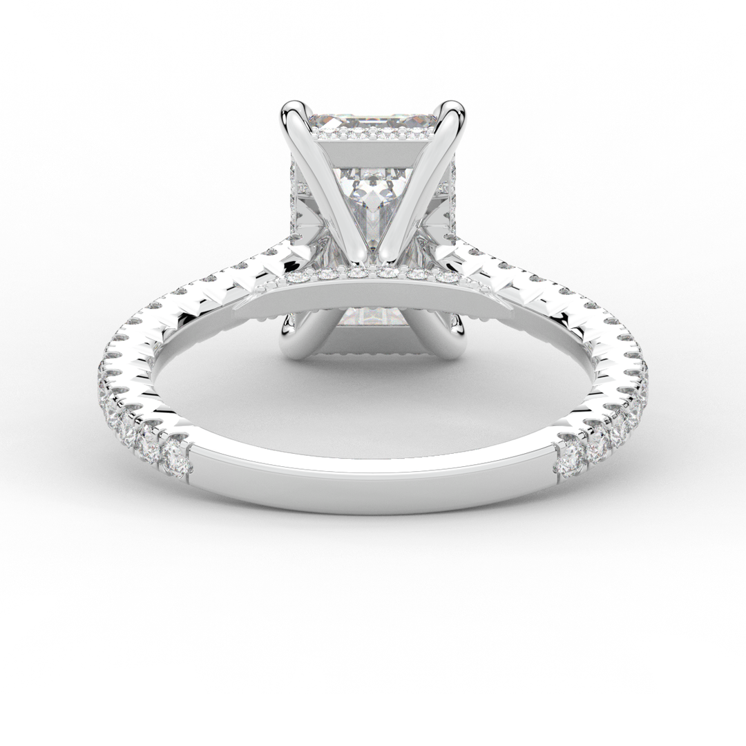 3.50CT.TW EMERALD CUT LAB DIAMOND UNDERHALO SOLITAIRE ENGAGEMENT RING - Nazarelle