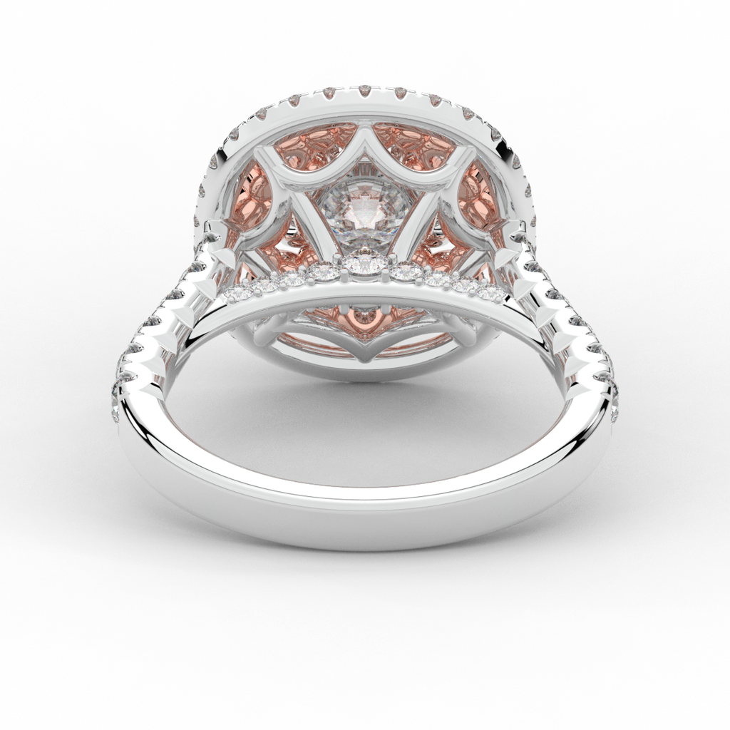 2.70CT.TW ROUND LAB DIAMOND DOUBLE HALO TWO TONE ENGAGEMENT RING - Nazarelle