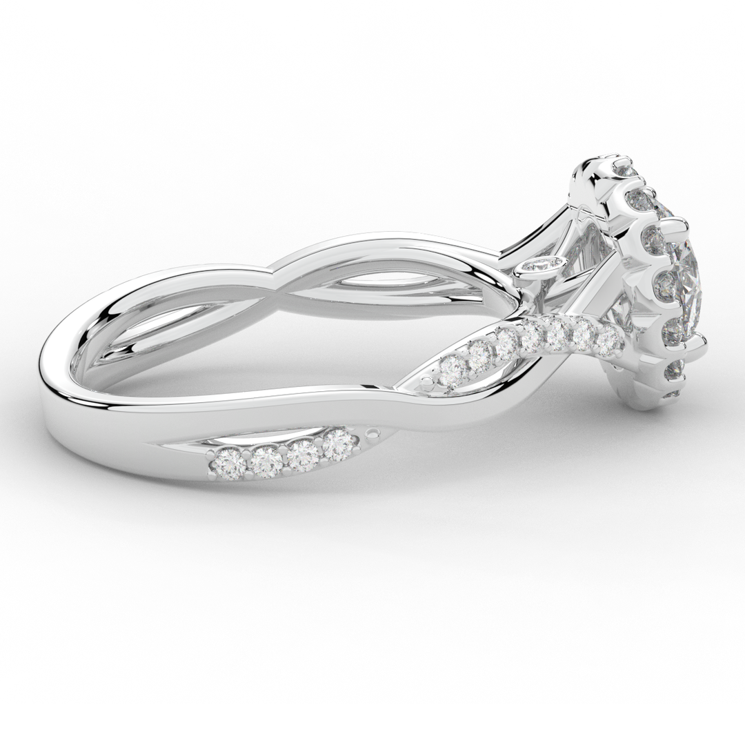 1.35CT.TW ROUND LAB DIAMOND HALO TWIST BAND ENGAGEMENT RING - Nazarelle