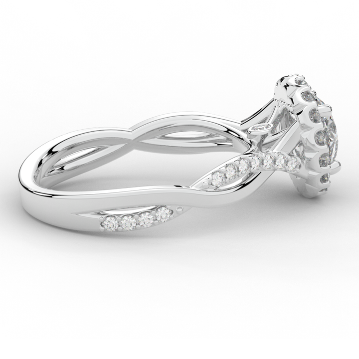 1.35CT.TW ROUND LAB DIAMOND HALO TWIST BAND ENGAGEMENT RING - Nazarelle