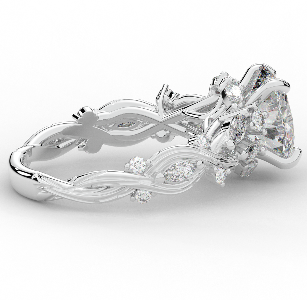2.60CT.TW OVAL LAB DIAMOND STYLIZED VINE AND TREE BARK FINISH ENGAGEMENT RING - Nazarelle