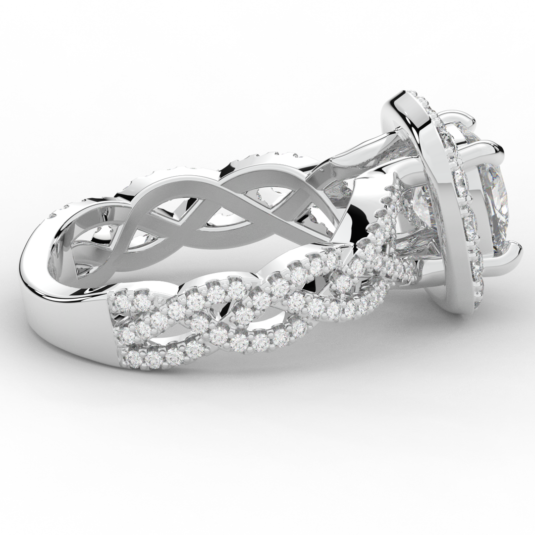 2.70CT.TW CUSHION LAB DIAMOND HALO TRIPLE TWIST ENGAGEMENT RING - Nazarelle
