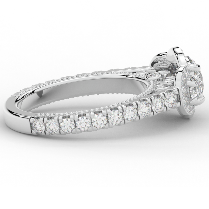 2.15CT.TW ROUND LAB DIAMOND 3 STONE HALO ENGAGEMENT RING - Nazarelle