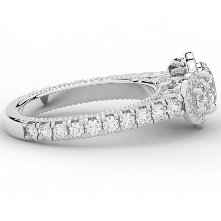 2.15CT.TW ROUND LAB DIAMOND 3 STONE HALO ENGAGEMENT RING - Nazarelle