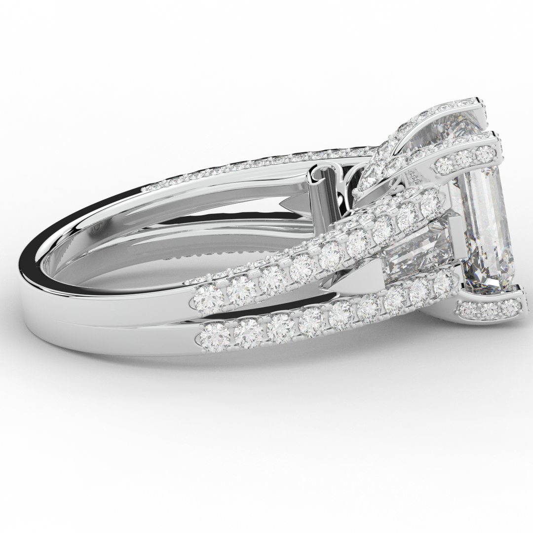 4.60CT.TW EMERALD CUT LAB DIAMOND SPLIT SHANK ENGAGEMENT RING - Nazarelle