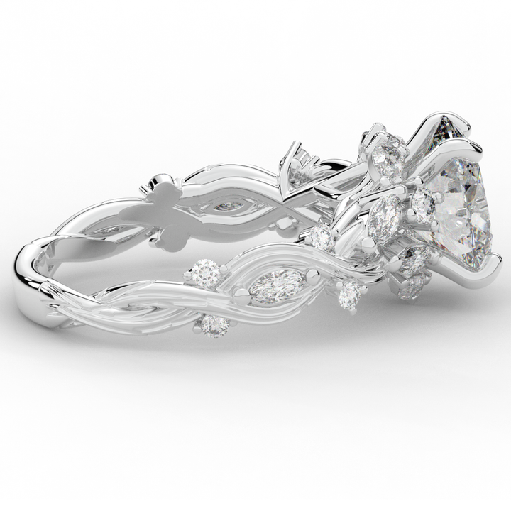 2.60CT.TW OVAL LAB DIAMOND STYLIZED VINE AND TREE BARK FINISH ENGAGEMENT RING - Nazarelle