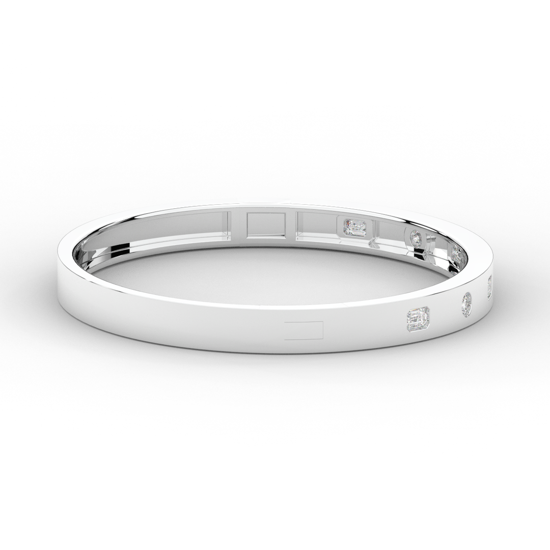 1.00CT.TW ROUND AND EMERALD CUT LAB DIAMOND BEZEL SET BANGLE - Nazarelle