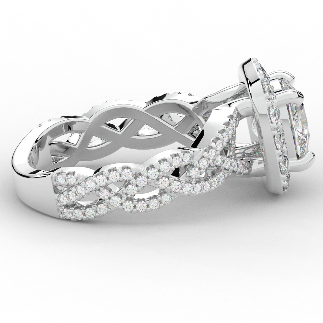 2.70CT.TW CUSHION LAB DIAMOND HALO TRIPLE TWIST ENGAGEMENT RING - Nazarelle
