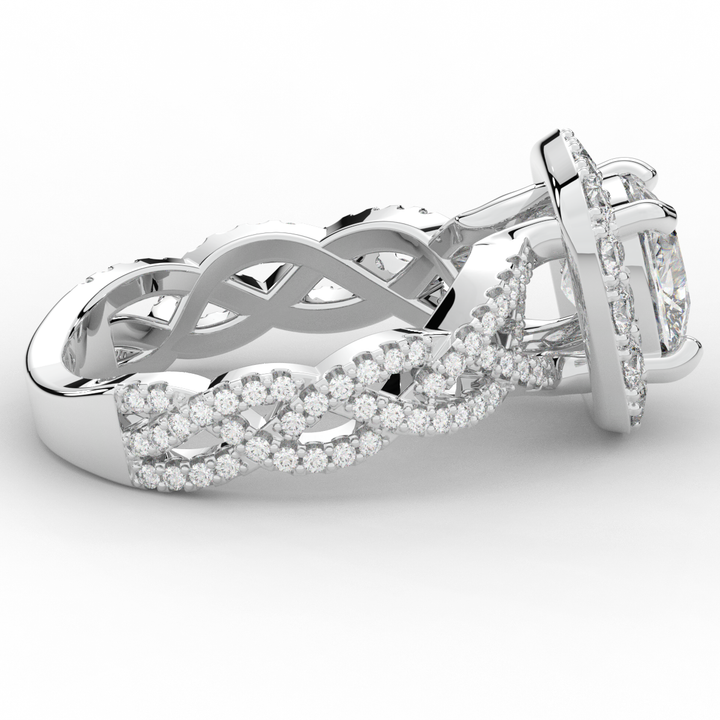 2.70CT.TW CUSHION LAB DIAMOND HALO TRIPLE TWIST ENGAGEMENT RING - Nazarelle