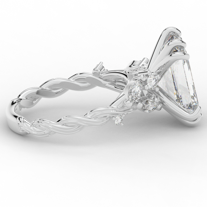 5.30CT.TW EMERALD CUT LAB DIAMOND STYLIZED VINE AND TREE BARK FINISH ENGAGEMENT RING - Nazarelle