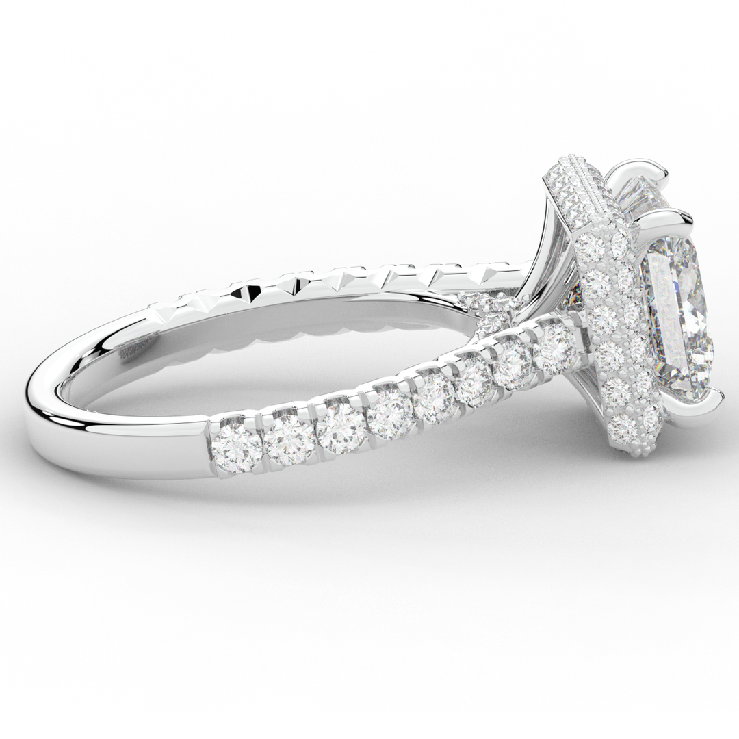 3.90CT.TW PRINCESS LAB DIAMOND HALO ENGAGEMENT RING - Nazarelle