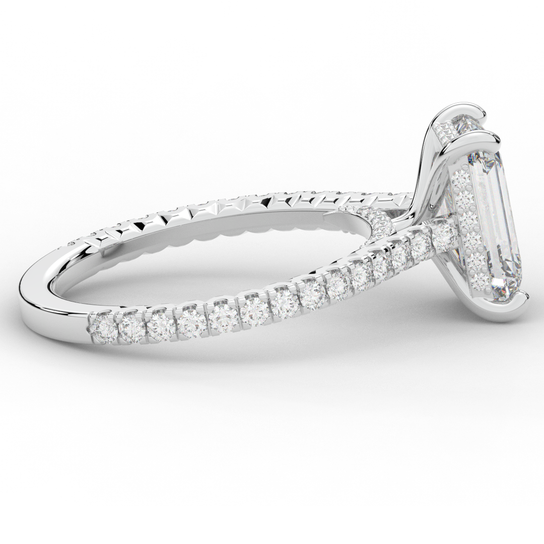 3.50CT.TW EMERALD CUT LAB DIAMOND UNDERHALO SOLITAIRE ENGAGEMENT RING - Nazarelle