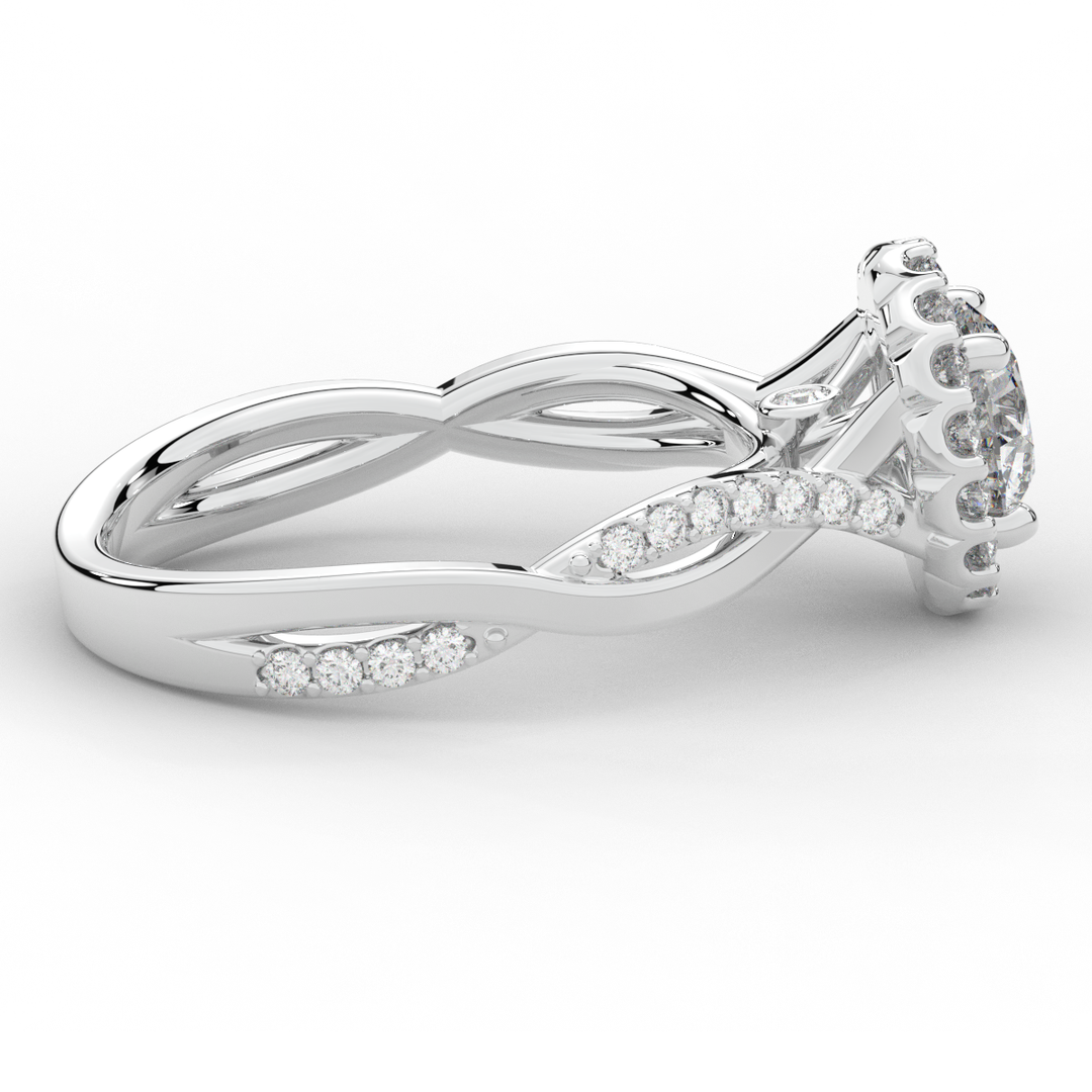 1.35CT.TW ROUND LAB DIAMOND HALO TWIST BAND ENGAGEMENT RING - Nazarelle