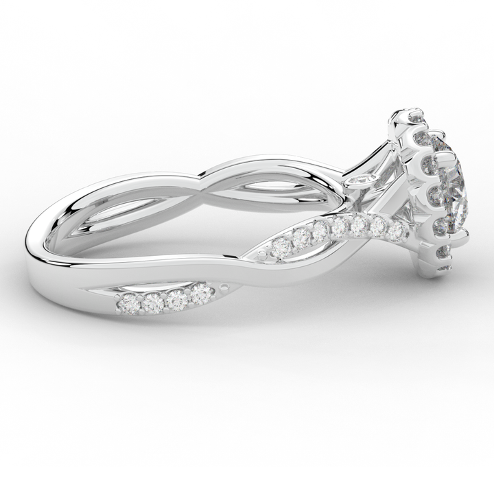 1.35CT.TW ROUND LAB DIAMOND HALO TWIST BAND ENGAGEMENT RING - Nazarelle