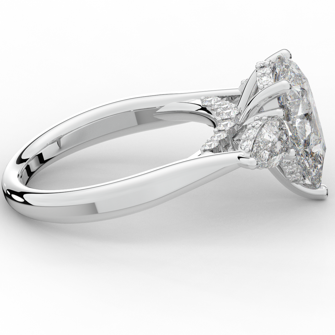 3.70CT.TW PEAR LAB DIAMOND 3 STONE ENGAGEMENT RING - Nazarelle