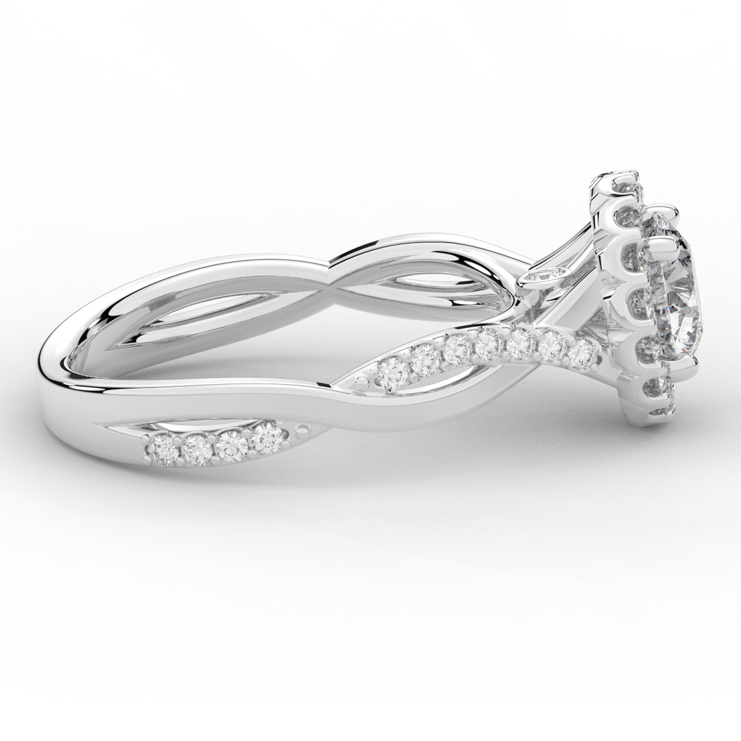 1.35CT.TW ROUND LAB DIAMOND HALO TWIST BAND ENGAGEMENT RING - Nazarelle