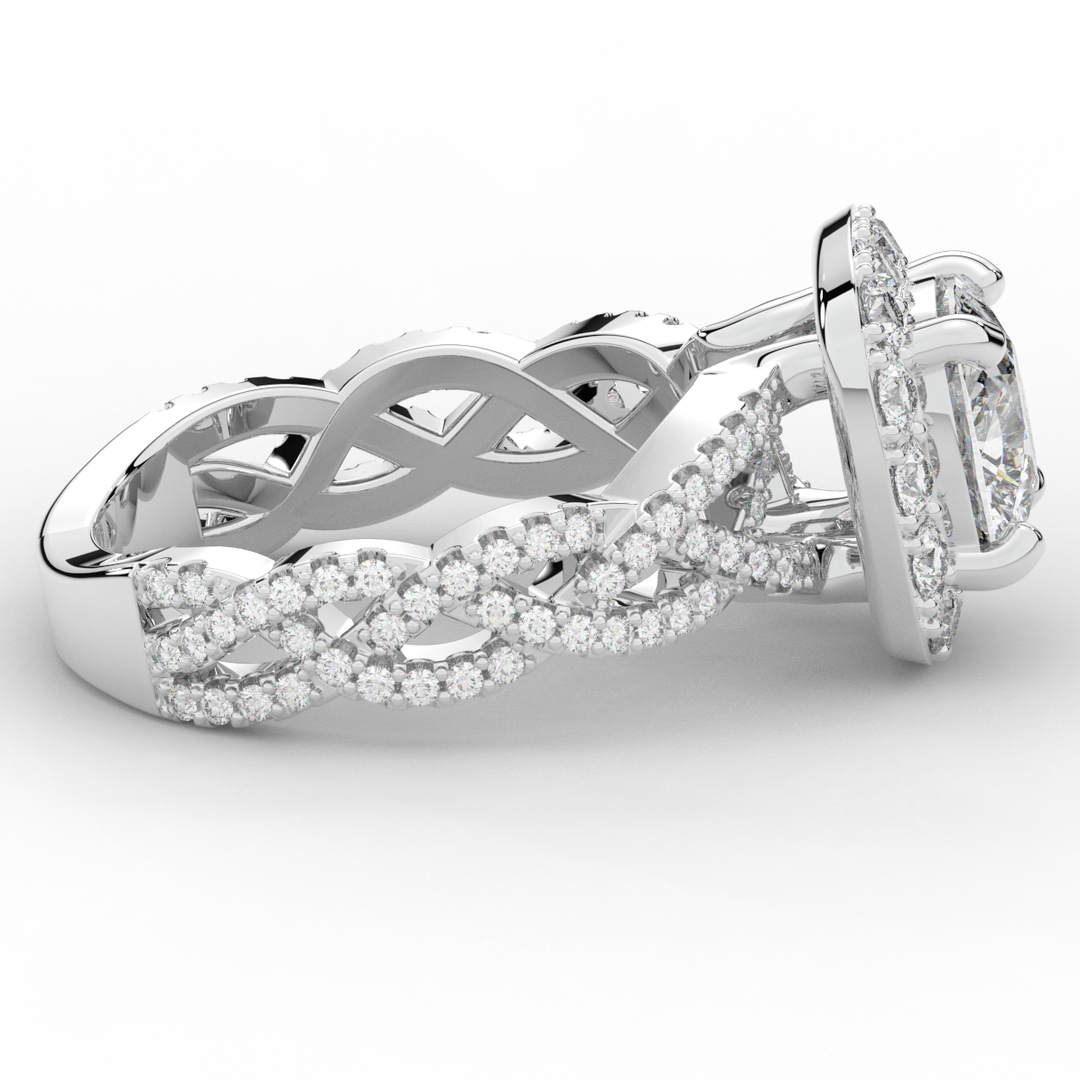 2.70CT.TW CUSHION LAB DIAMOND HALO TRIPLE TWIST ENGAGEMENT RING - Nazarelle