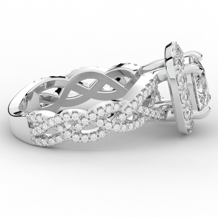 2.70CT.TW CUSHION LAB DIAMOND HALO TRIPLE TWIST ENGAGEMENT RING - Nazarelle