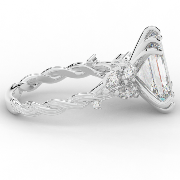 5.30CT.TW EMERALD CUT LAB DIAMOND STYLIZED VINE AND TREE BARK FINISH ENGAGEMENT RING - Nazarelle