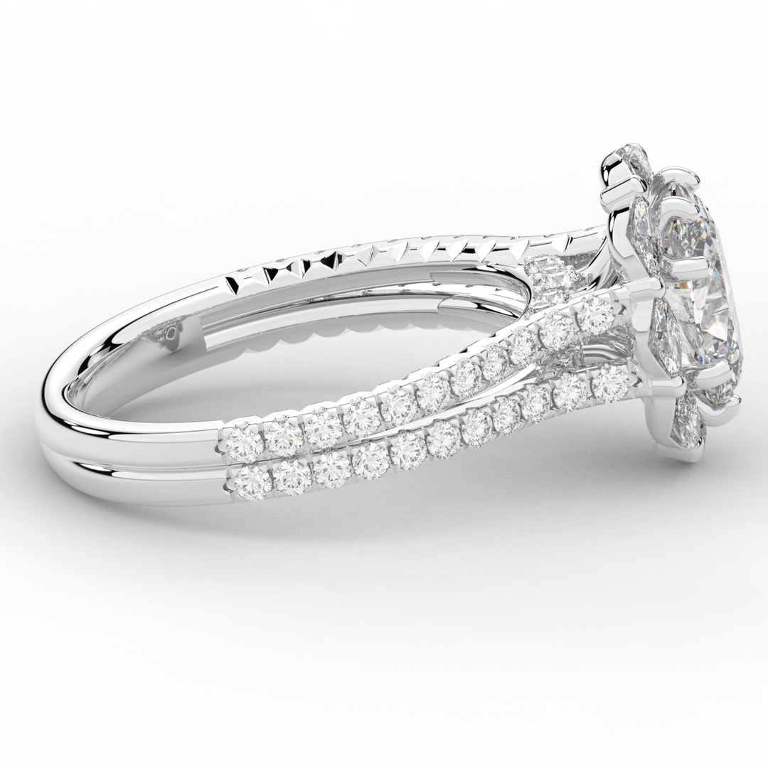 2.30CT.TW OVAL LAB DIAMOND HALO SPLIT SHANK ENGAGEMENT RING - Nazarelle