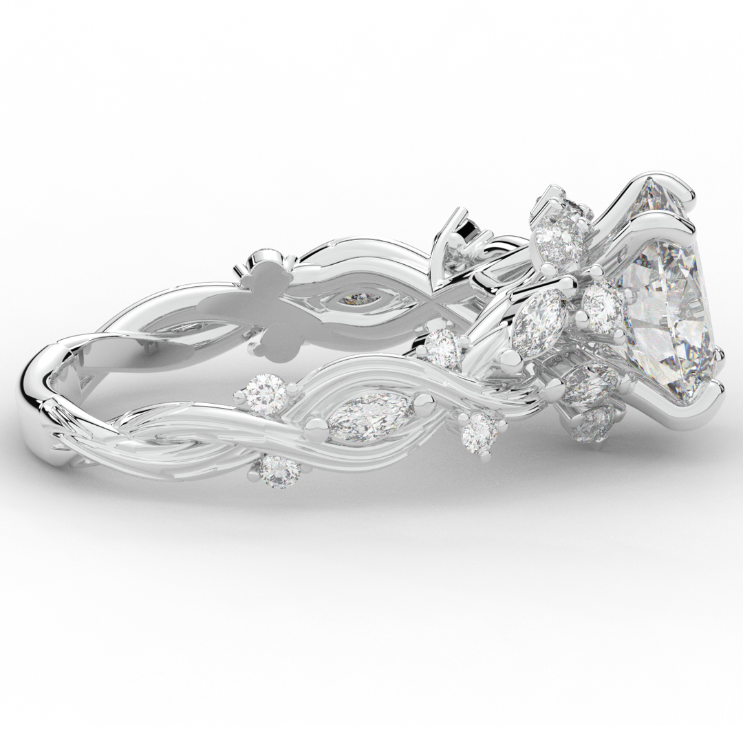 2.60CT.TW OVAL LAB DIAMOND STYLIZED VINE AND TREE BARK FINISH ENGAGEMENT RING - Nazarelle