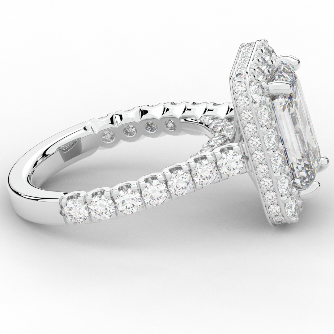 4.50CT.TW EMERALD CUT LAB DIAMOND HALO ENGAGEMENT RING - Nazarelle