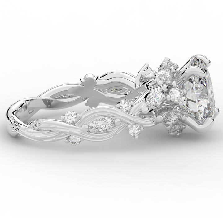 2.60CT.TW OVAL LAB DIAMOND STYLIZED VINE AND TREE BARK FINISH ENGAGEMENT RING - Nazarelle