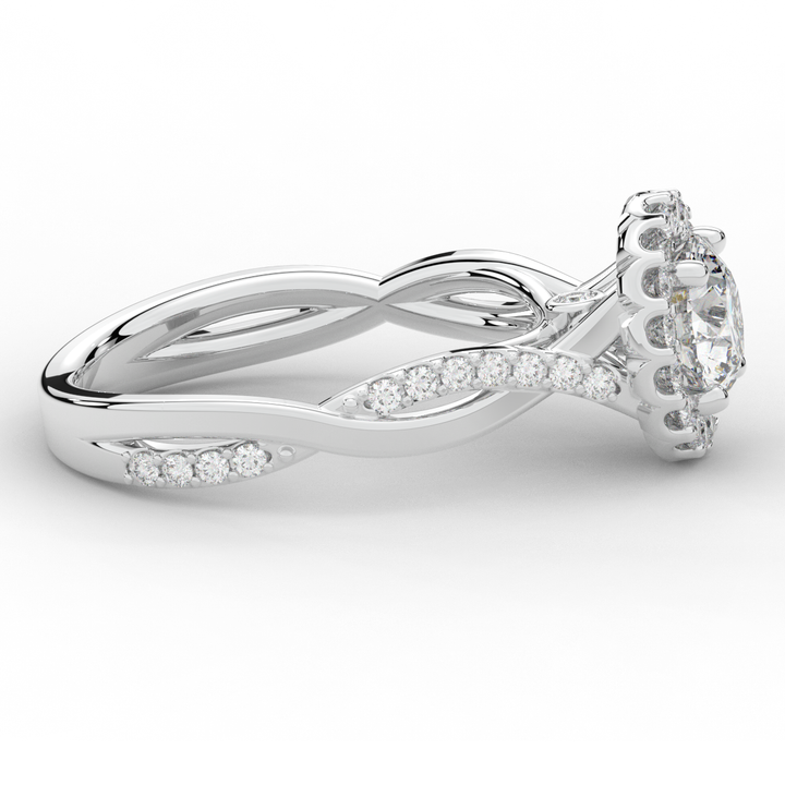 1.35CT.TW ROUND LAB DIAMOND HALO TWIST BAND ENGAGEMENT RING - Nazarelle