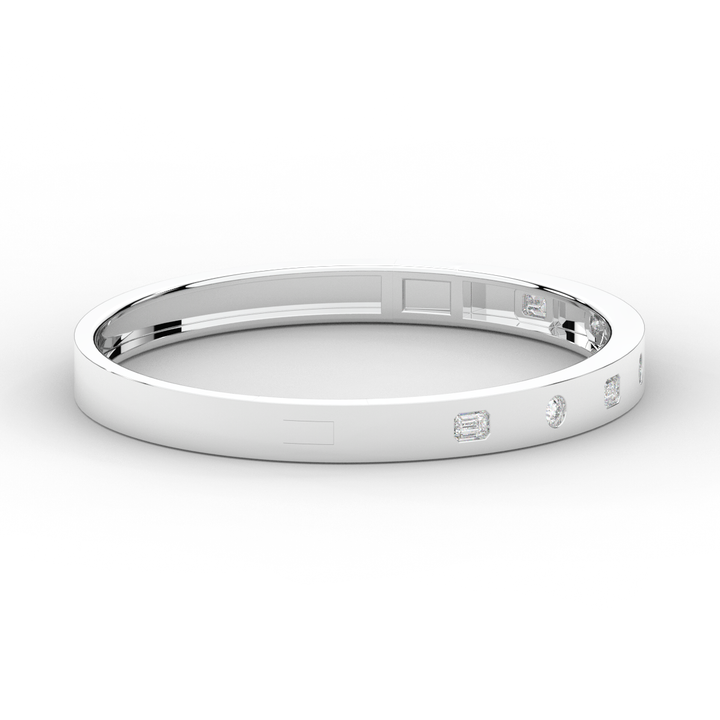 1.00CT.TW ROUND AND EMERALD CUT LAB DIAMOND BEZEL SET BANGLE - Nazarelle