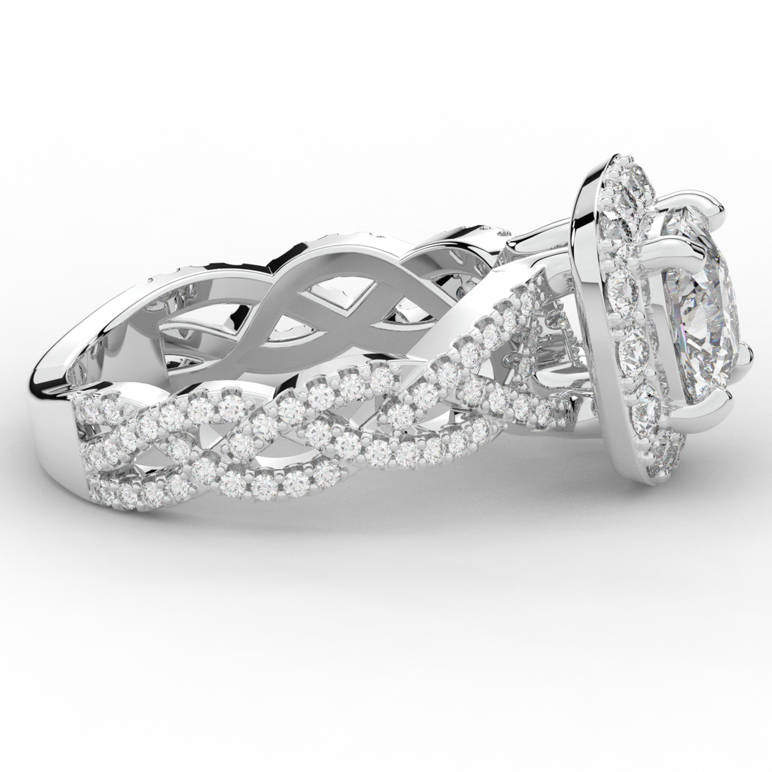 2.70CT.TW CUSHION LAB DIAMOND HALO TRIPLE TWIST ENGAGEMENT RING - Nazarelle