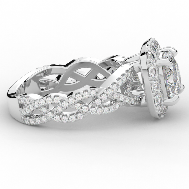 2.70CT.TW CUSHION LAB DIAMOND HALO TRIPLE TWIST ENGAGEMENT RING - Nazarelle