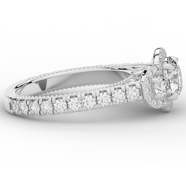 2.15CT.TW ROUND LAB DIAMOND 3 STONE HALO ENGAGEMENT RING - Nazarelle