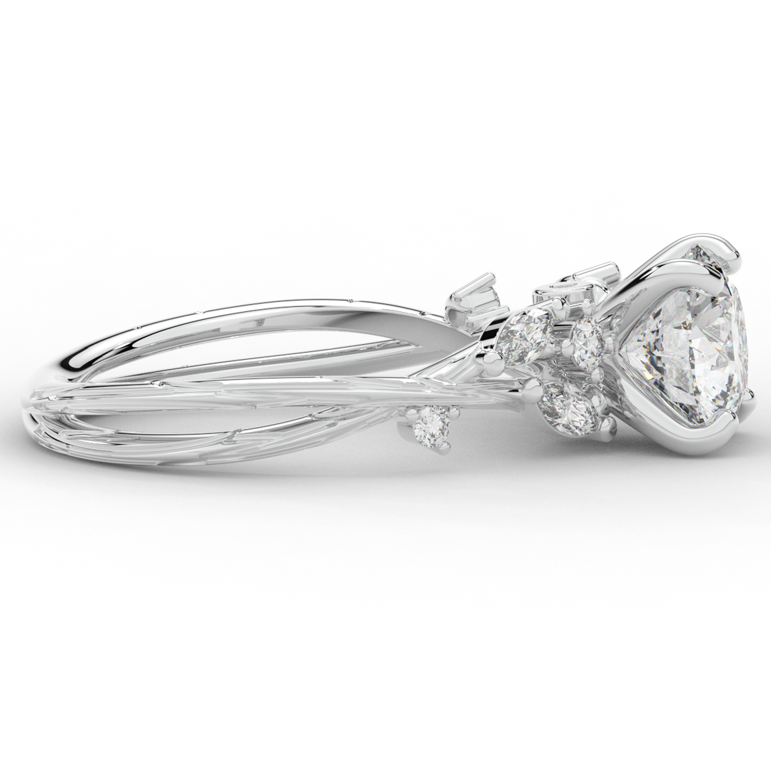 1.75CT.TW ROUND LAB DIAMOND STYLIZED VINE AND TREE BARK FINISH ENGAGEMENT RING - Nazarelle