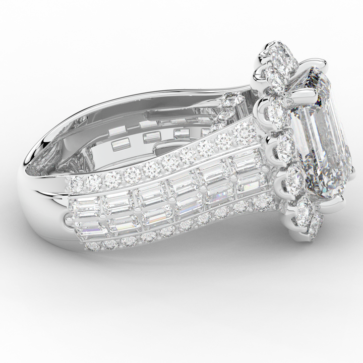 8.00CT.TW EMERALD CUT LAB DIAMOND HALO ENGAGEMENT RING - Nazarelle