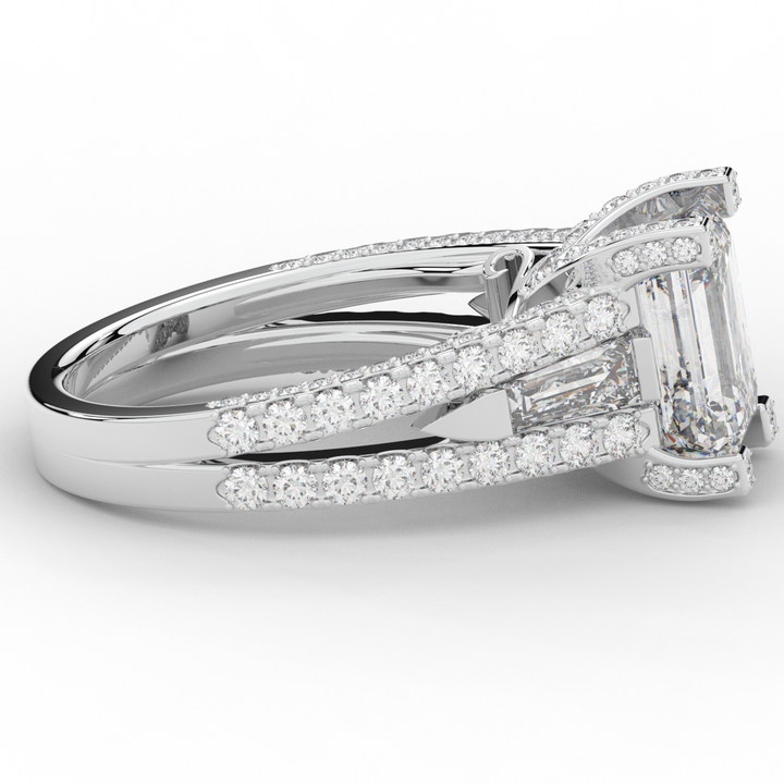4.60CT.TW EMERALD CUT LAB DIAMOND SPLIT SHANK ENGAGEMENT RING - Nazarelle