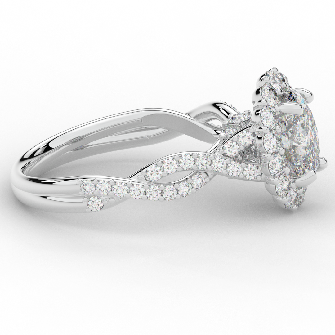 1.75CT.TW OVAL LAB DIAMOND HALO TWIST BAND ENGAGEMENT RING - Nazarelle