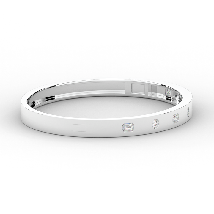 1.00CT.TW ROUND AND EMERALD CUT LAB DIAMOND BEZEL SET BANGLE - Nazarelle